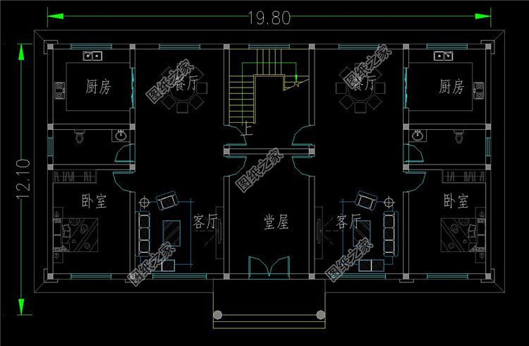 農(nóng)村二層雙拼別墅戶型圖，兄弟心齊，家庭和睦