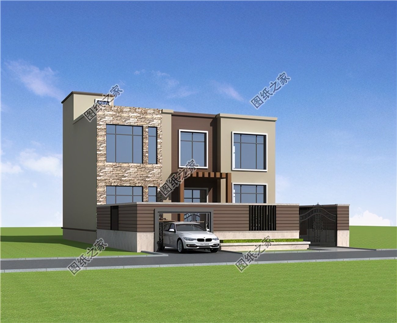 二層半帶露臺(tái)自建房圖片，占地適中，一家人住正好