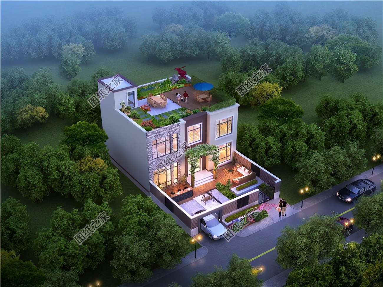 二層半帶露臺(tái)自建房圖片，占地適中，一家人住正好