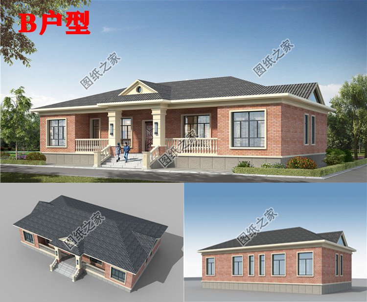 農村自建房五間一層別墅效果圖