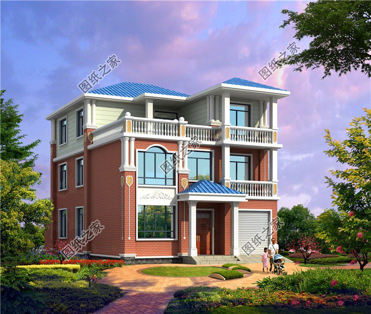 帶車庫三層別墅設(shè)計圖，有房有車才是硬道理，城里親戚看了羨慕