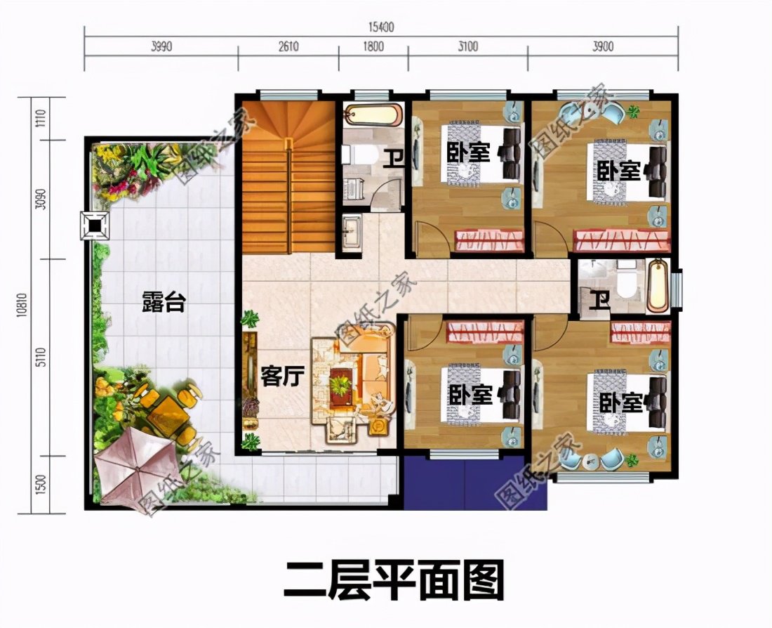 面寬15米二層自建房設(shè)計(jì)圖，娛樂(lè)空間少不了，真是美美噠
