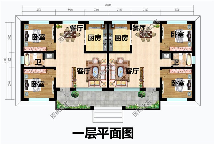 經(jīng)濟(jì)實(shí)用一層雙拼農(nóng)村別墅平房