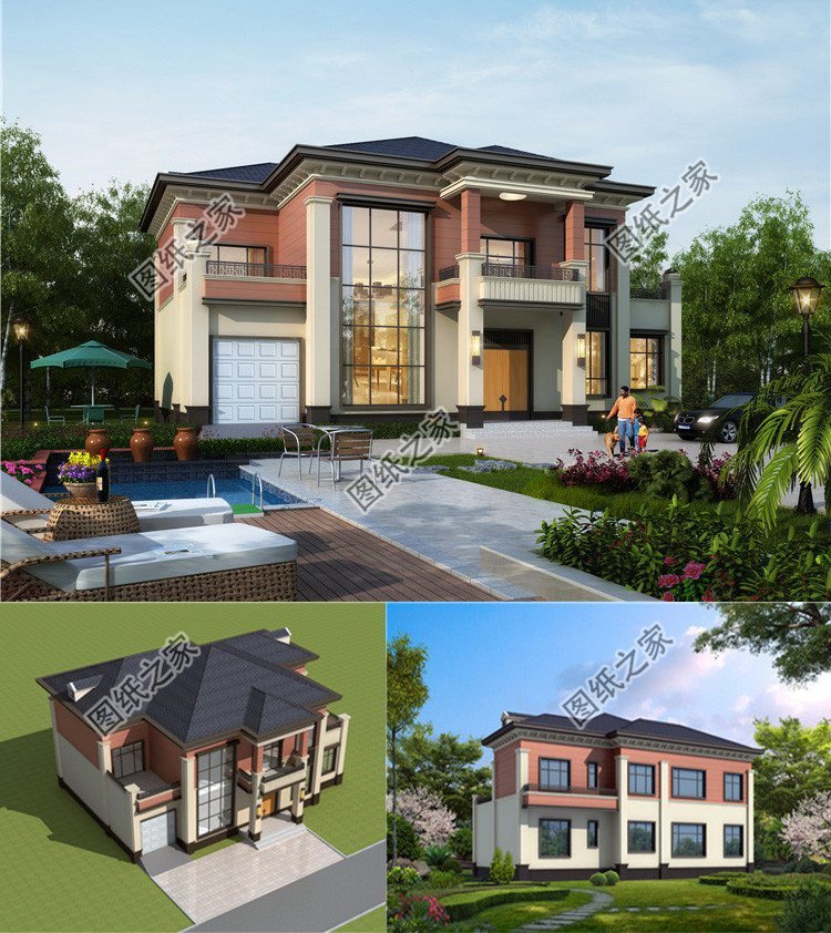 有實用車庫的二層自建房，外觀布局都出色的設(shè)計