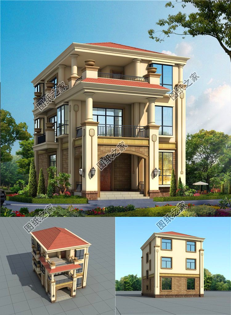 小面寬三層別墅設計圖，小面寬這樣建太美了，宅基地小的就建這樣的吧