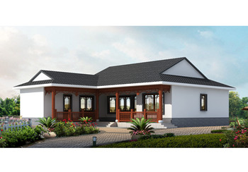 適合7字型宅基地蓋的一層別墅，中式風格設計