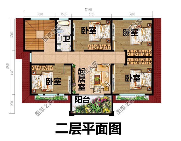 二層經(jīng)典小別墅房屋設(shè)計(jì)圖二層平面圖