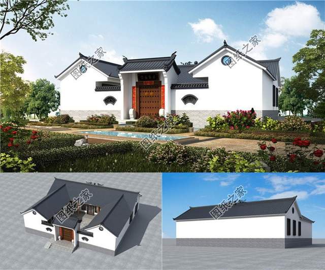 鄉(xiāng)村一層三合院設(shè)計(jì)圖，在庭院中仰望星空的美好