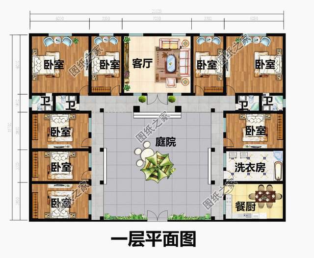 鄉(xiāng)村一層三合院設(shè)計(jì)圖，在庭院中仰望星空的美好