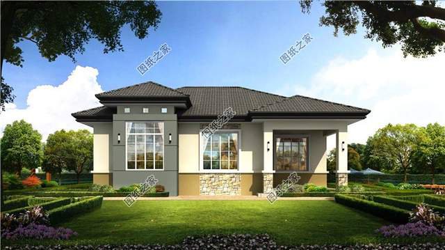 開(kāi)間12米×10米一層別墅設(shè)計(jì)圖紙，讓人一見(jiàn)傾心的田園別墅