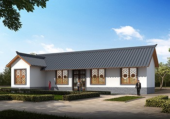 中式簡約風(fēng)格七字形一層平房設(shè)計圖紙及外觀圖