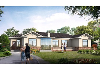 L合院型一層別墅自建房設(shè)計圖紙及效果圖