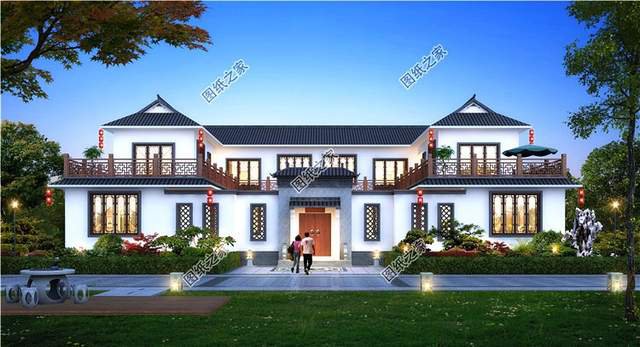 古韻十足的雙拼中式四合院別墅設(shè)計圖紙，寓意深遠地傳承建筑