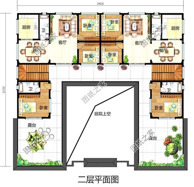 古韻十足的雙拼中式四合院別墅設(shè)計圖紙，寓意深遠地傳承建筑