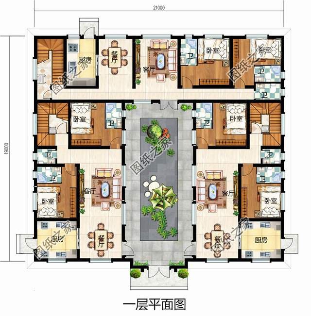古韻十足的雙拼中式四合院別墅設(shè)計圖紙，寓意深遠地傳承建筑