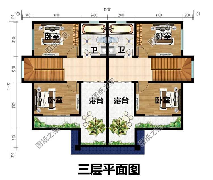 三層小面積雙拼別墅設計圖