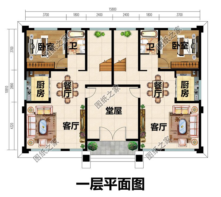 三層兄弟雙拼別墅設(shè)計(jì)圖