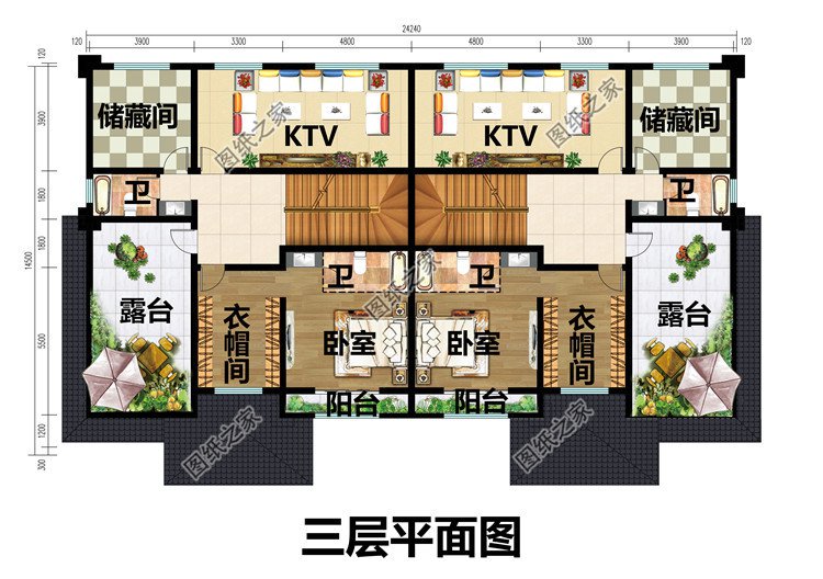 豪華三層雙拼農(nóng)村別墅