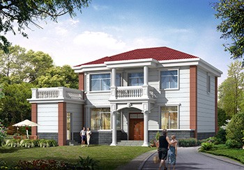 獨立廚房設(shè)計的七字形二層鄉(xiāng)村房子設(shè)計圖紙