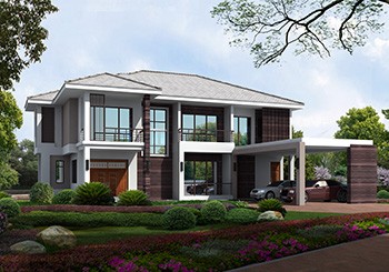 帶車(chē)庫(kù)的L型二層自建房子設(shè)計(jì)圖紙及效果圖