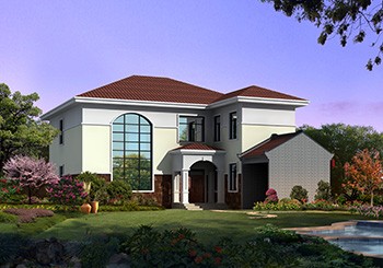 帶配房的七字形二層自建住宅設計圖，開間14米