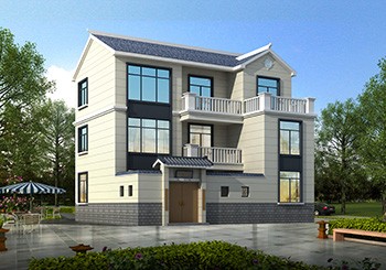 獨(dú)立廚房七字形三層自建別墅圖，含全套施工圖紙