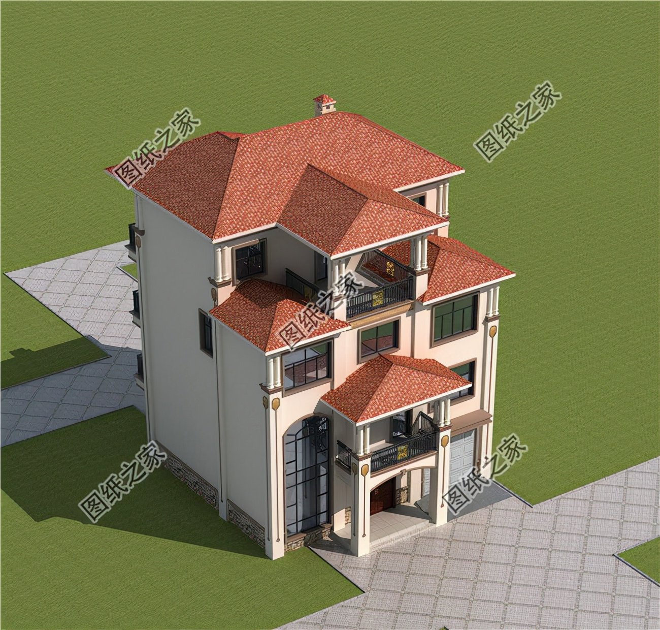 有陽臺四層樓房設(shè)計(jì)圖，生活的美好，賞月的舒適