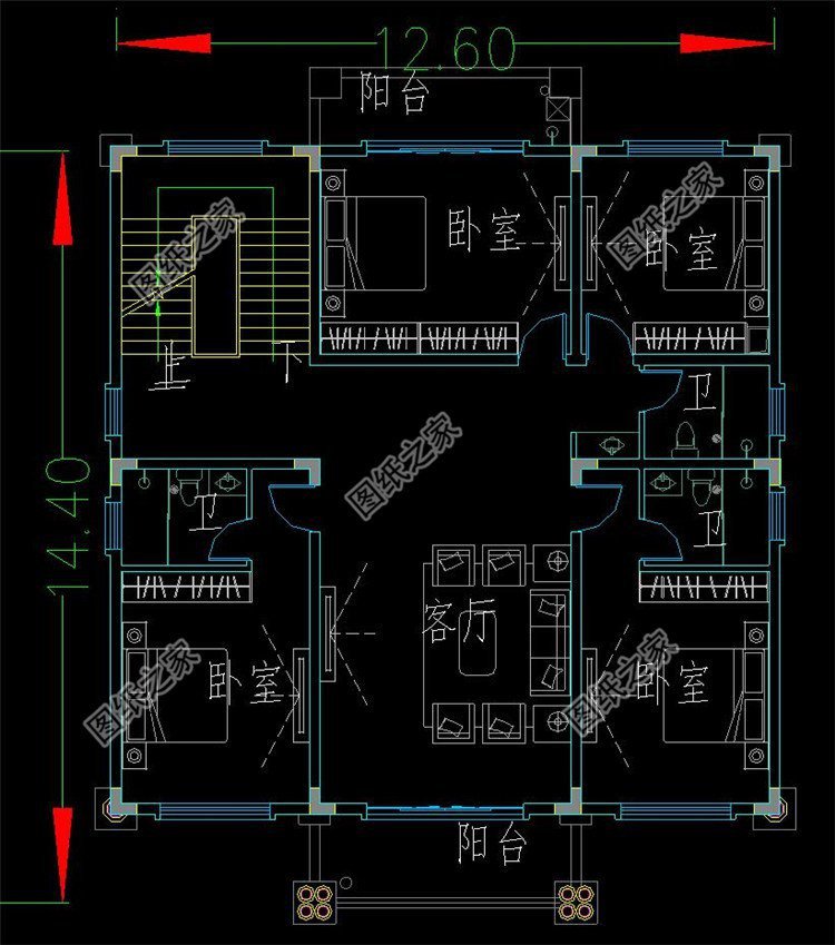 有陽臺四層樓房設(shè)計(jì)圖，生活的美好，賞月的舒適