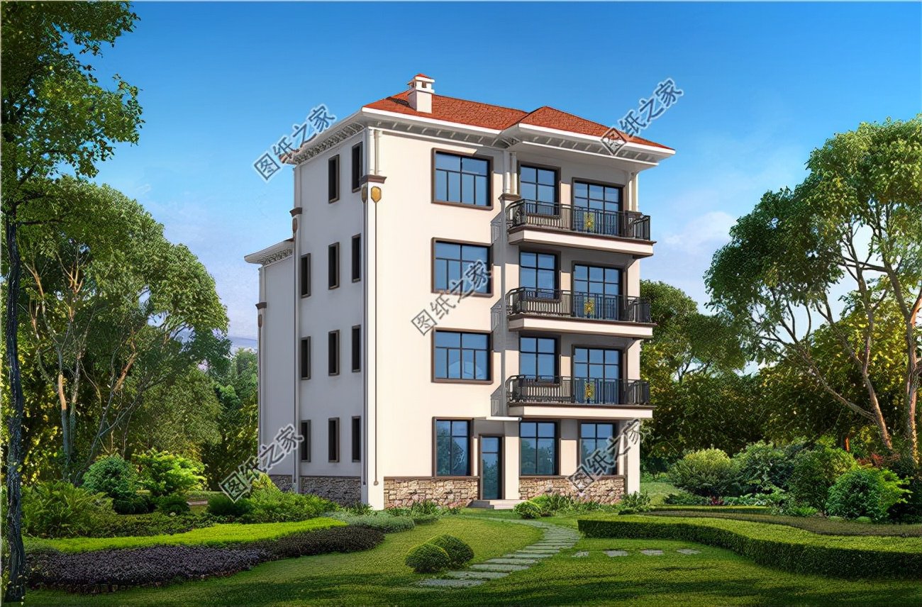 有陽臺四層樓房設(shè)計(jì)圖，生活的美好，賞月的舒適