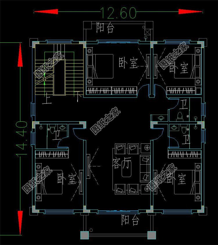 有陽臺四層樓房設(shè)計(jì)圖，生活的美好，賞月的舒適