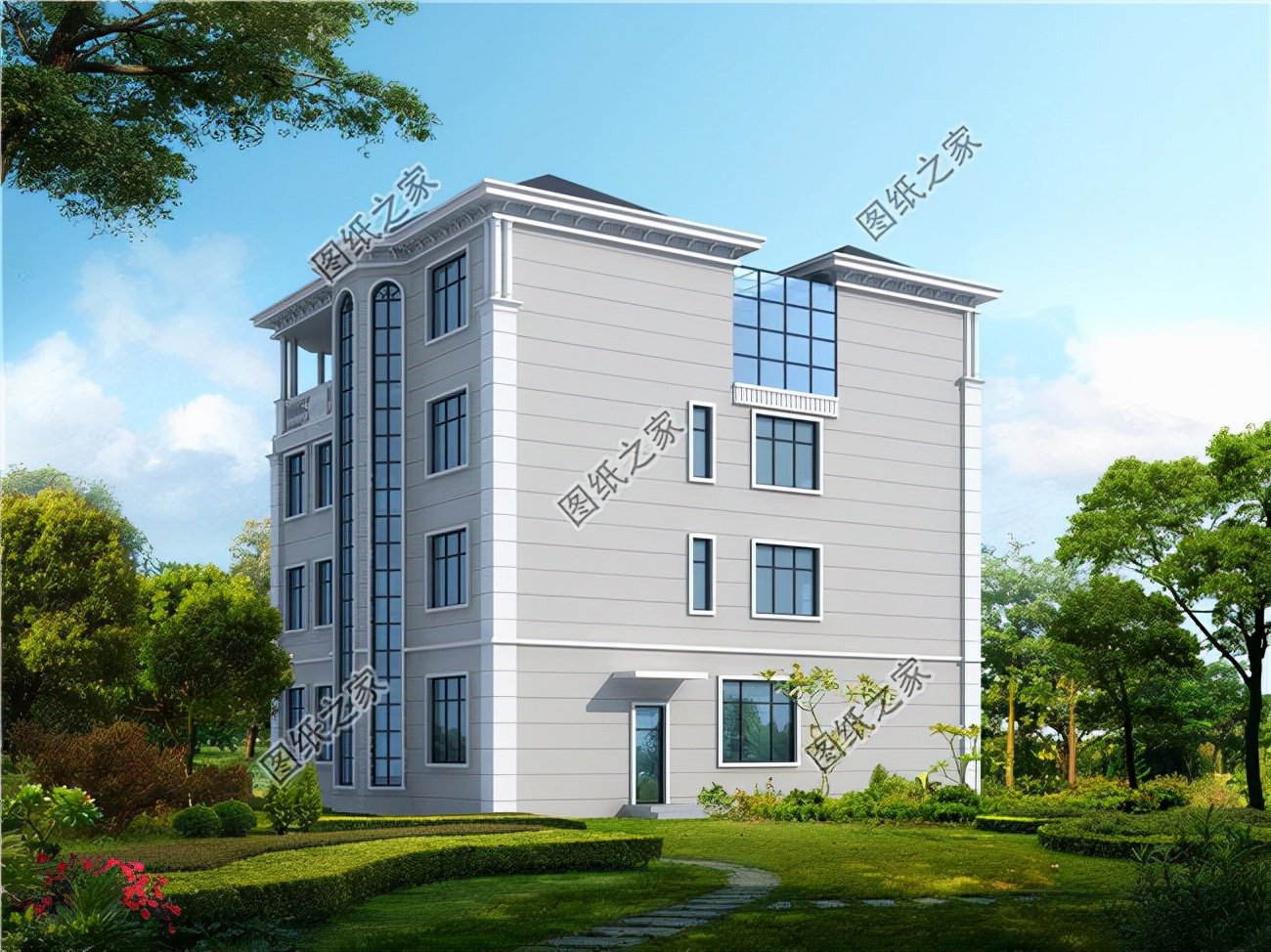 有陽臺四層樓房設(shè)計(jì)圖，生活的美好，賞月的舒適