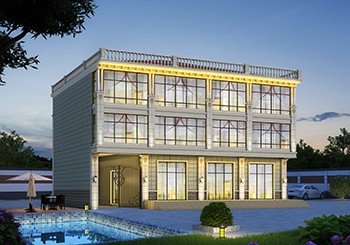 帶商鋪三層四開間自建樓房設(shè)計圖紙及效果圖