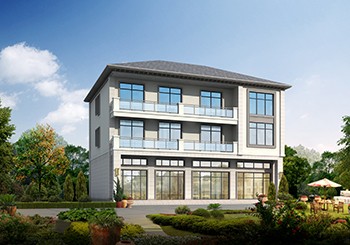 一層商鋪二三層住宅的三層別墅圖紙，四開間面寬18米