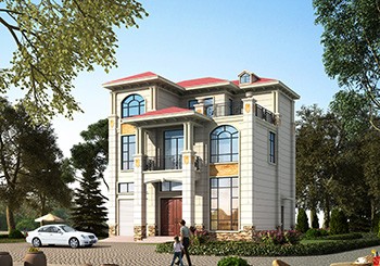 農(nóng)村三層帶商鋪自建別墅設(shè)計圖，外觀圖片高大上