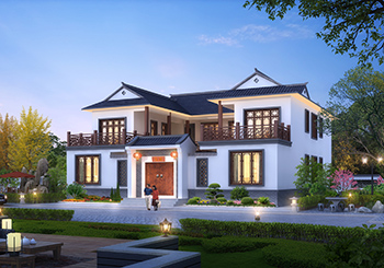 二層雙拼四合院別墅設(shè)計(jì)圖，農(nóng)村倆兄弟照樣建四合院