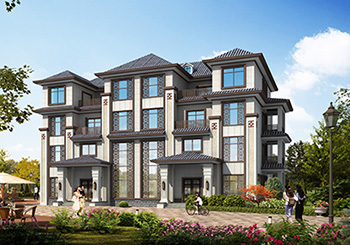 新中式四層雙拼別墅戶型設(shè)計圖，造型美觀，適合兄弟建