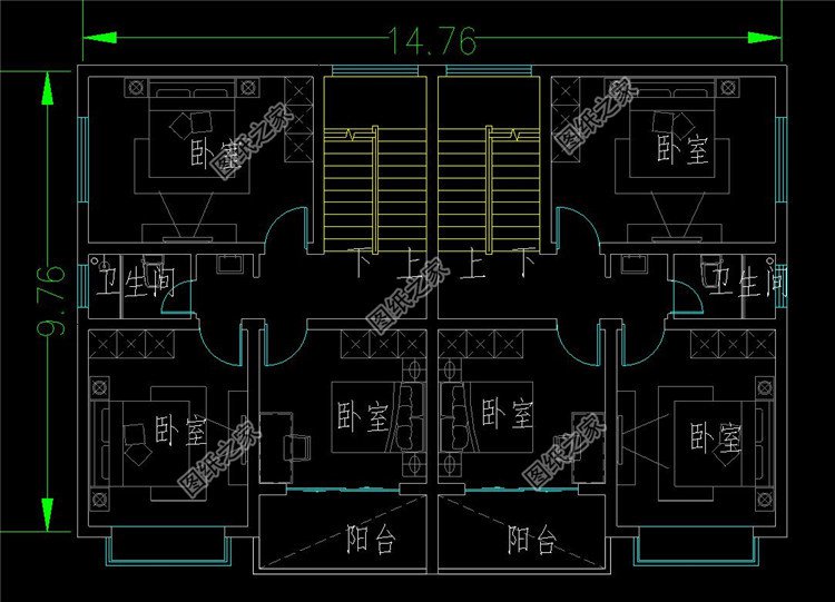 二層兄弟雙拼農(nóng)村別墅二層平面圖