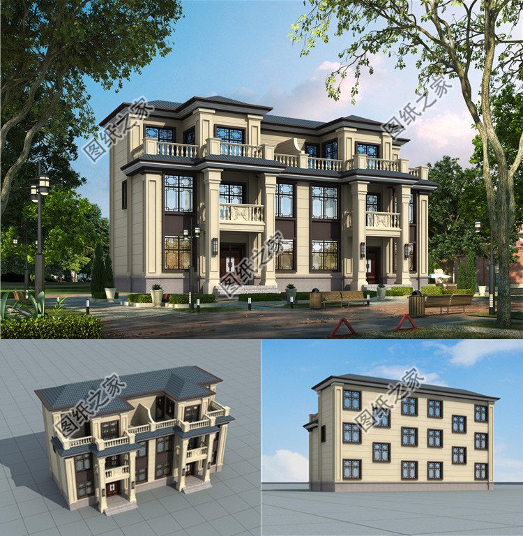 農(nóng)村三層雙拼別墅效果圖