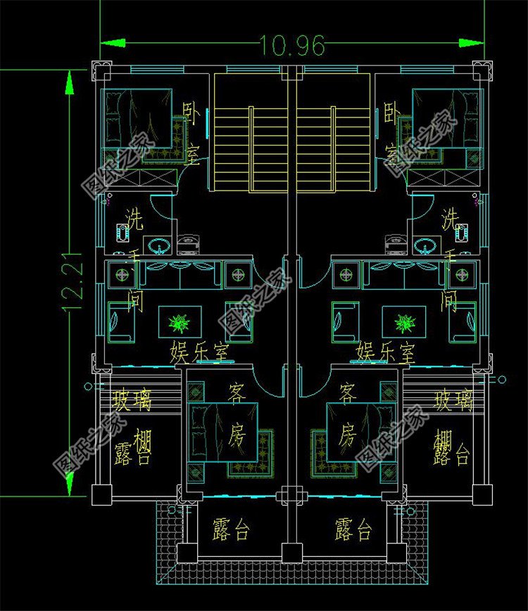 農(nóng)村三層兩戶(hù)雙拼自建別墅三層平面圖