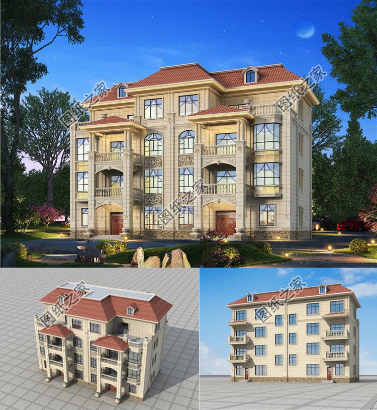 四層歐式雙拼大別墅效果圖