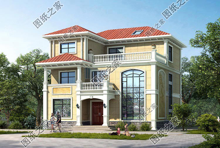 帶浮雕的農(nóng)村自建三層別墅，金色浮雕是歷久不衰的美