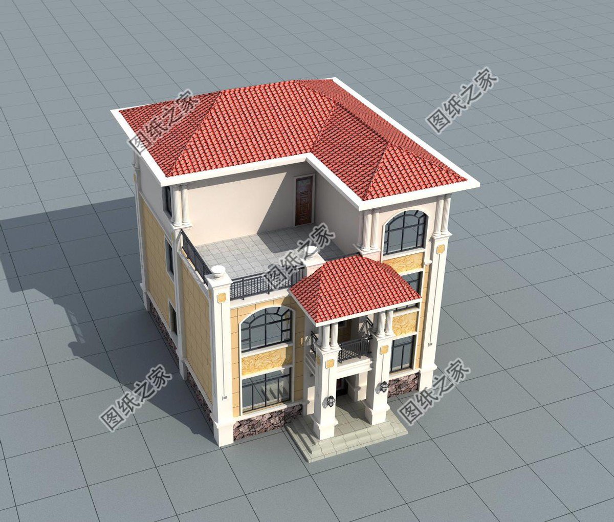 帶浮雕的農(nóng)村自建三層別墅，金色浮雕是歷久不衰的美