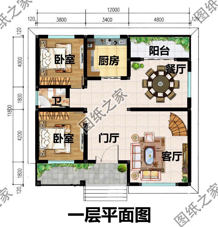 兩層歐式風格別墅，大氣落地窗，窗明幾凈，陽光正好