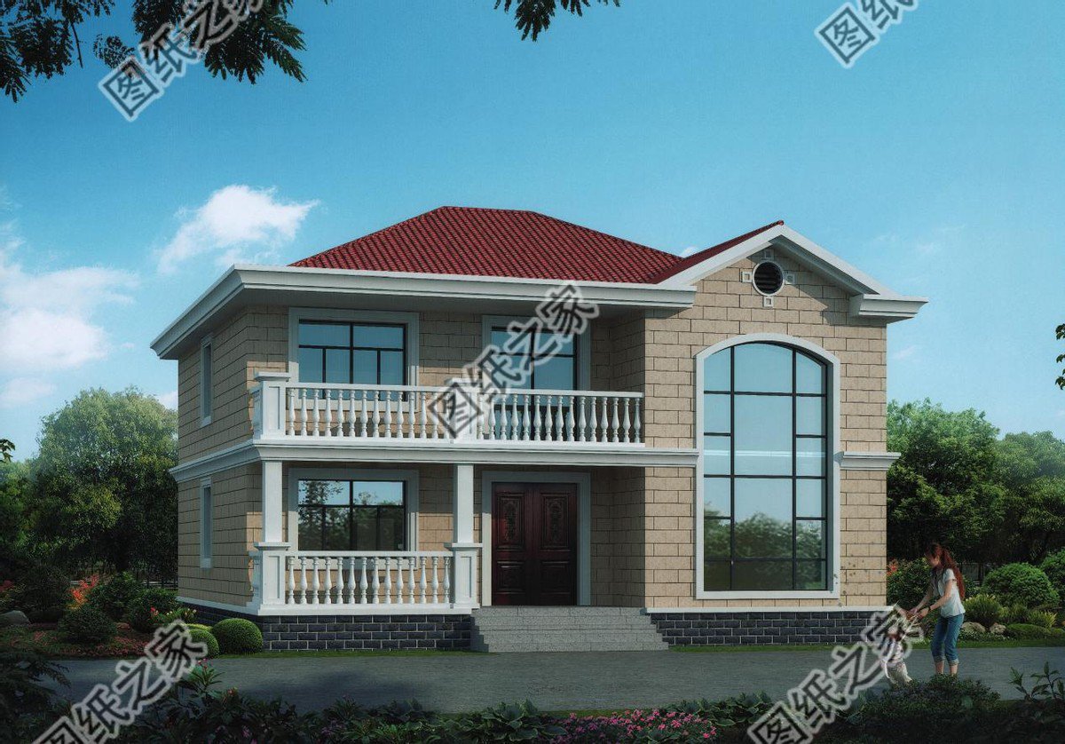 兩層歐式風格別墅，大氣落地窗，窗明幾凈，陽光正好