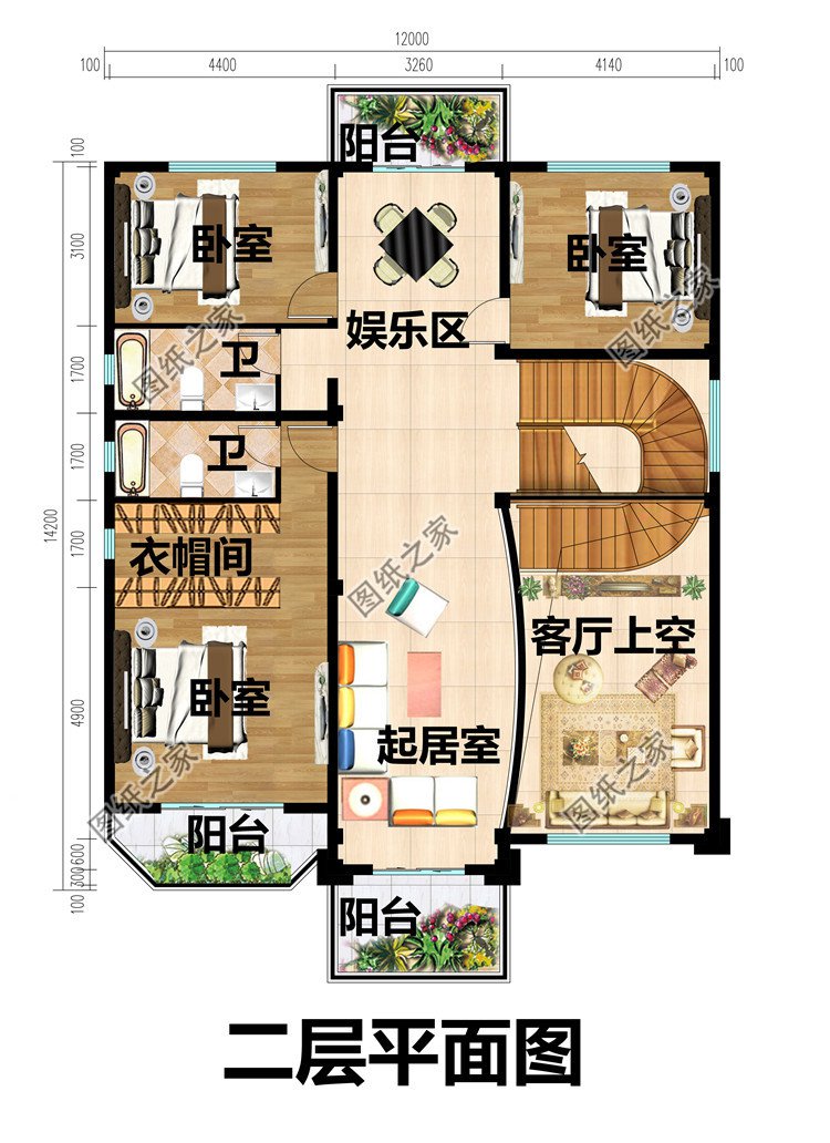 12X14米四層農(nóng)村自建別墅設(shè)計(jì)圖