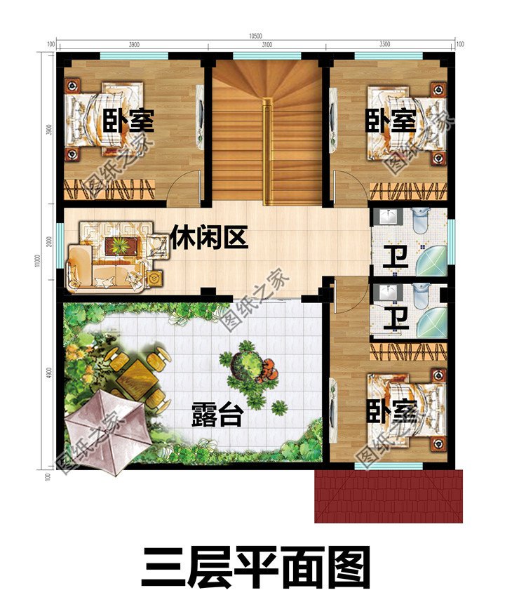 旋轉(zhuǎn)樓梯三層復(fù)式別墅房屋設(shè)計(jì)圖