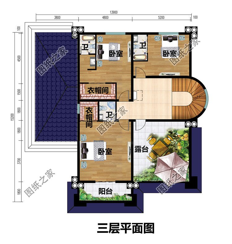 豪華農(nóng)村帶露臺(tái)三層樓房別墅設(shè)計(jì)圖紙