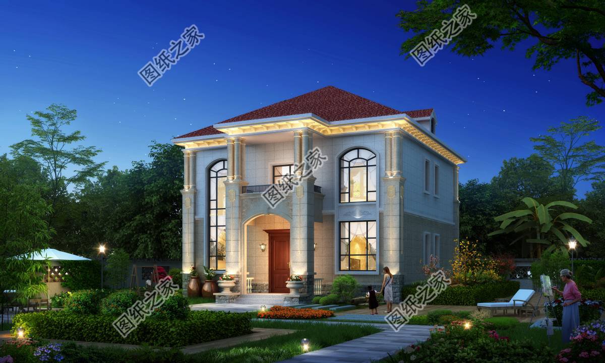 二層歐式別墅，戶型方正，外觀沉穩(wěn)大氣，符合大眾審美