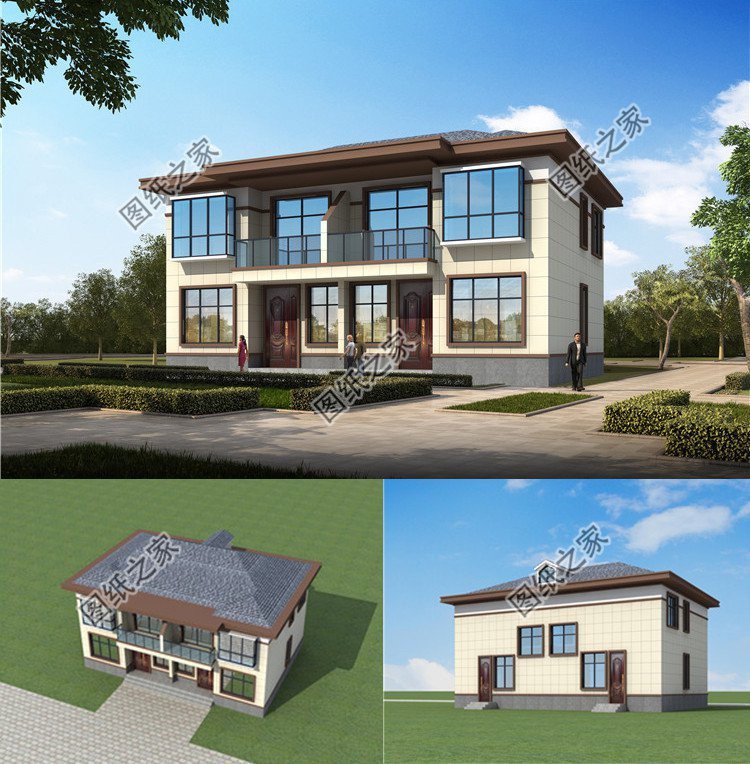 小型兩層雙拼別墅，單戶面積約80平，宅基地小也可以建雙拼