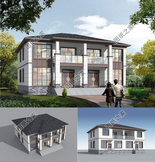 雙拼二層鄉(xiāng)村別墅設(shè)計(jì)圖，外觀時(shí)尚，觀賞價(jià)值與實(shí)用并存